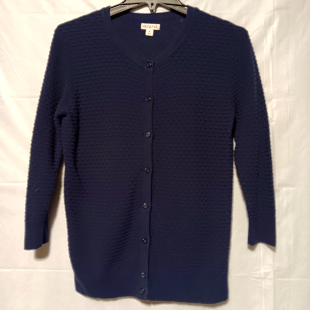 Merona EUC Women's Navy Cardigan Sweater, Size Medium, Long Sleeve